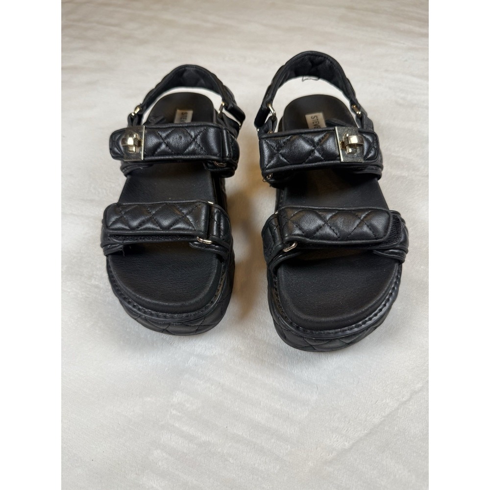 Steve Madden Big Mona Sandals Women's 6.5 Black Quilted Platform Gold Leather